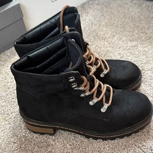 Journee Collection Black Ankle Boots with Tan Laces